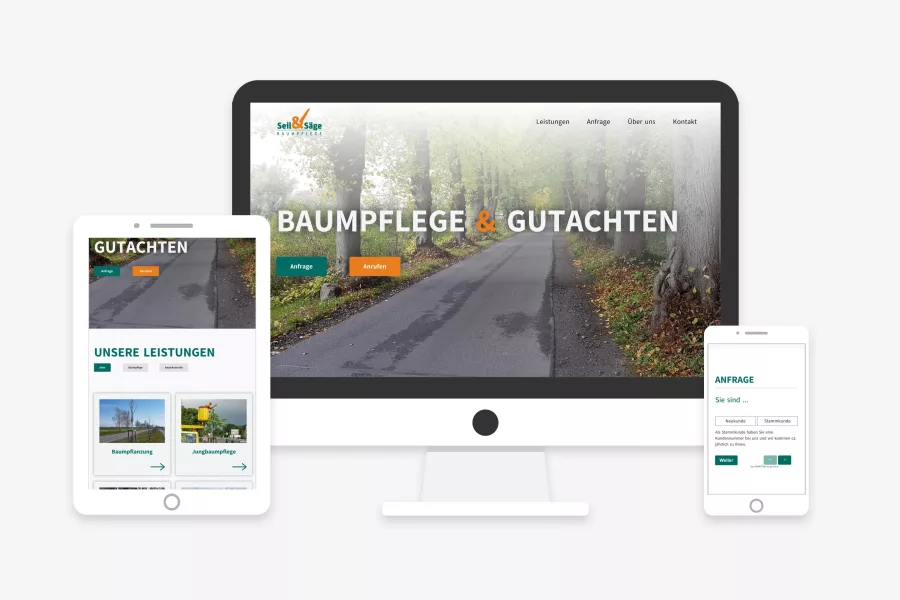 Darstellung der neuen Website Seil und Säge auf Desktop, Tablet und Smartphone