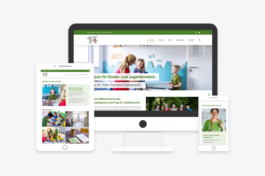 Darstellung der neuen Website Kinderarzt Stahlknecht auf Desktop, Tablet und Smartphone